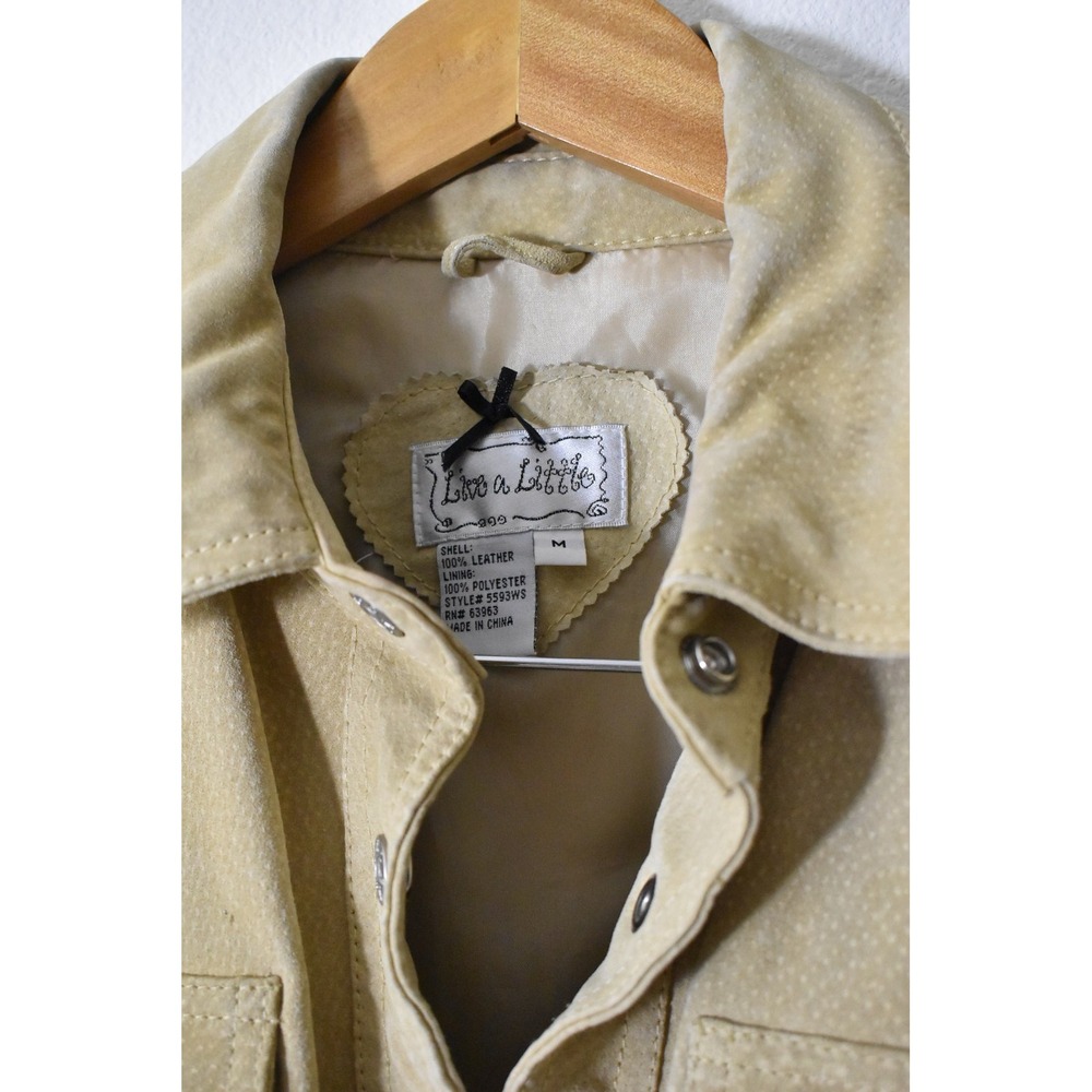 Live a Little Leather Jacket Womens M Tan 90s Perforated Suede Western Trucker - Picture 5 of 5